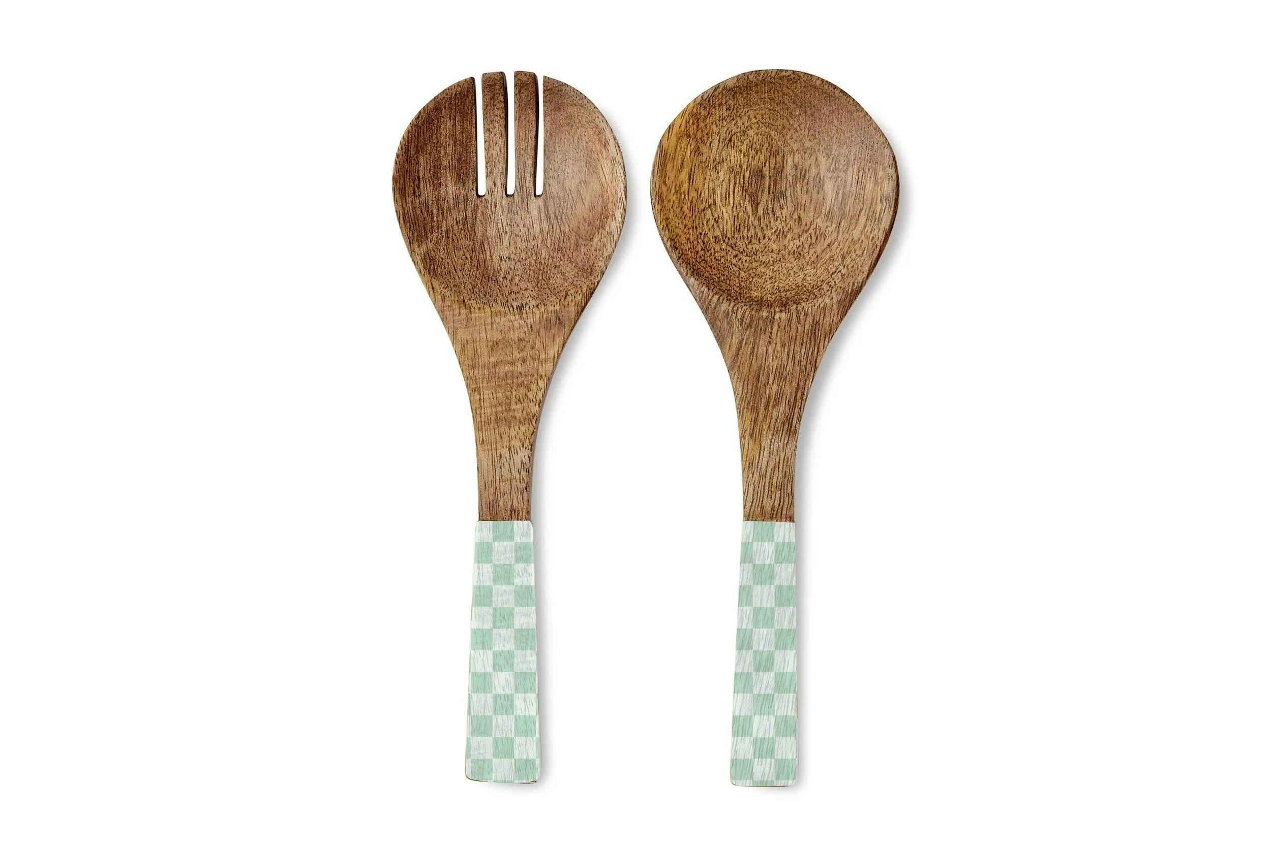 2Pc Enamel Salad Servers - Sage Check