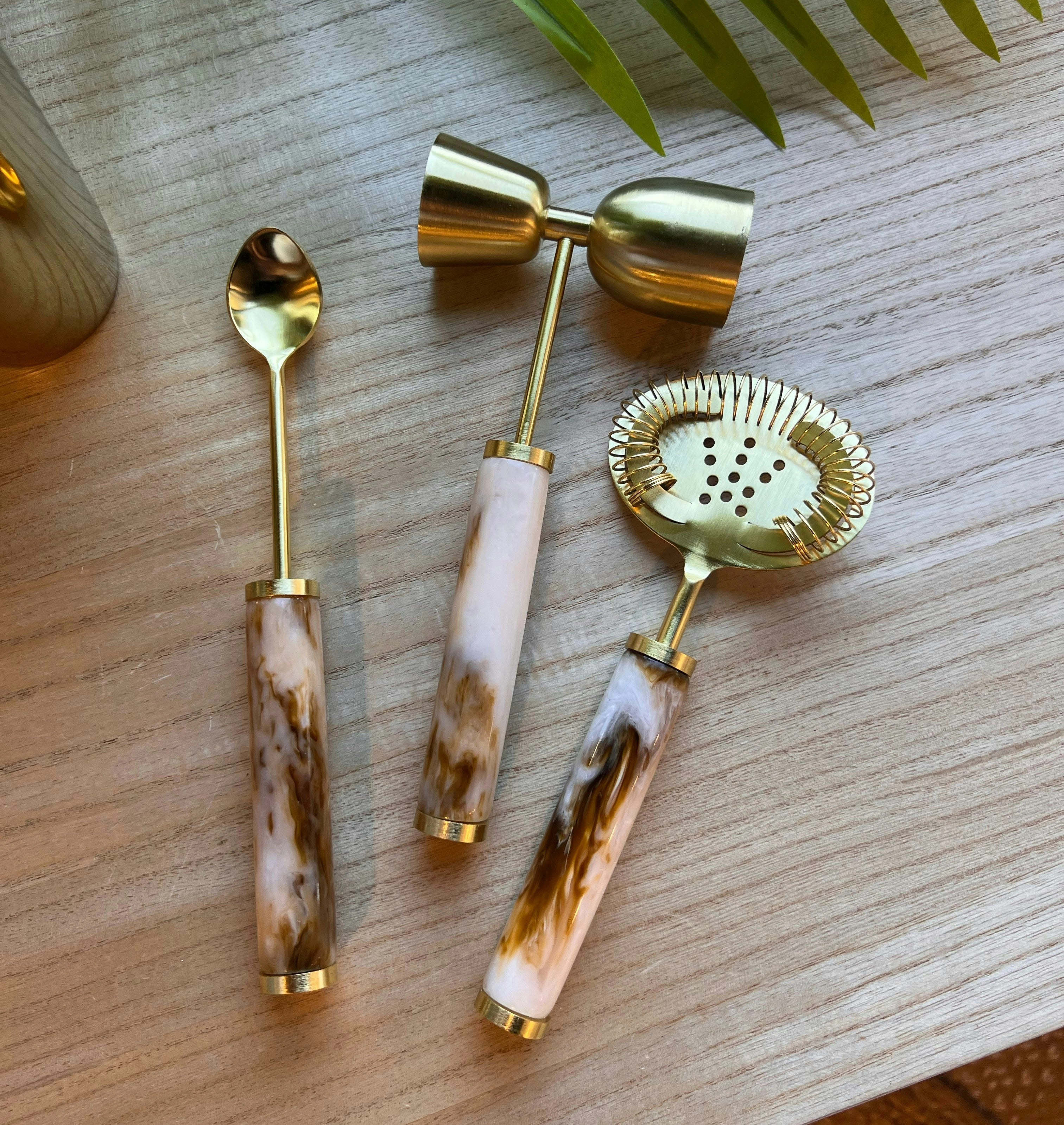 Ophelia Set of 3 Cocktail Tools - Amber With Gold Accent