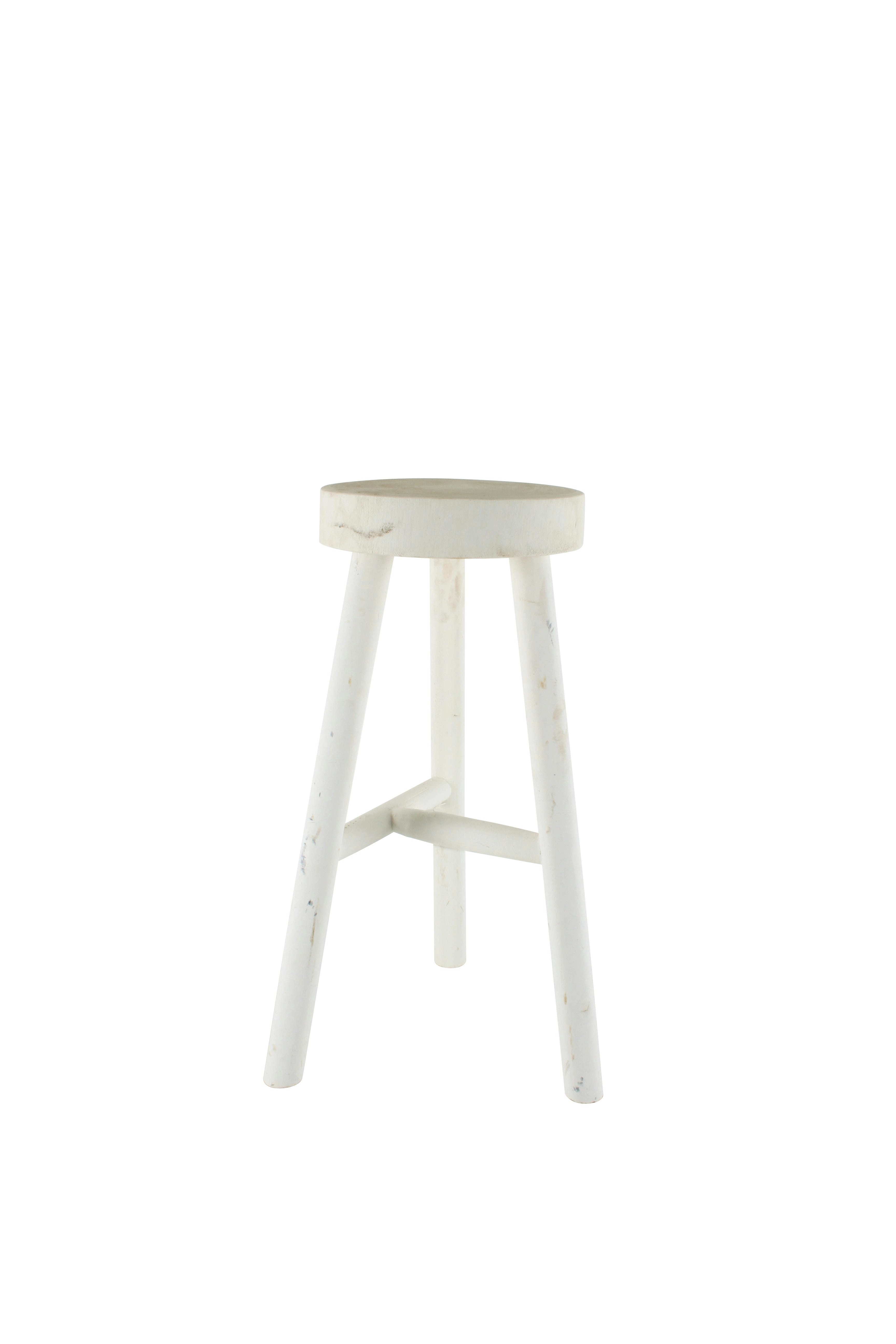 White Wash Wooden Stool, 60cm H x 26cm D