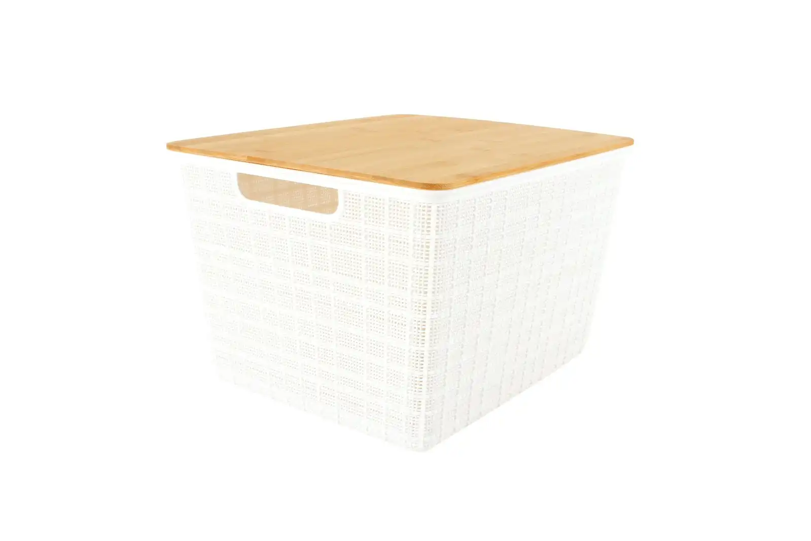 Home Expression 35x22cm Plastic Storage Basket w/ Bamboo Lid Organiser White