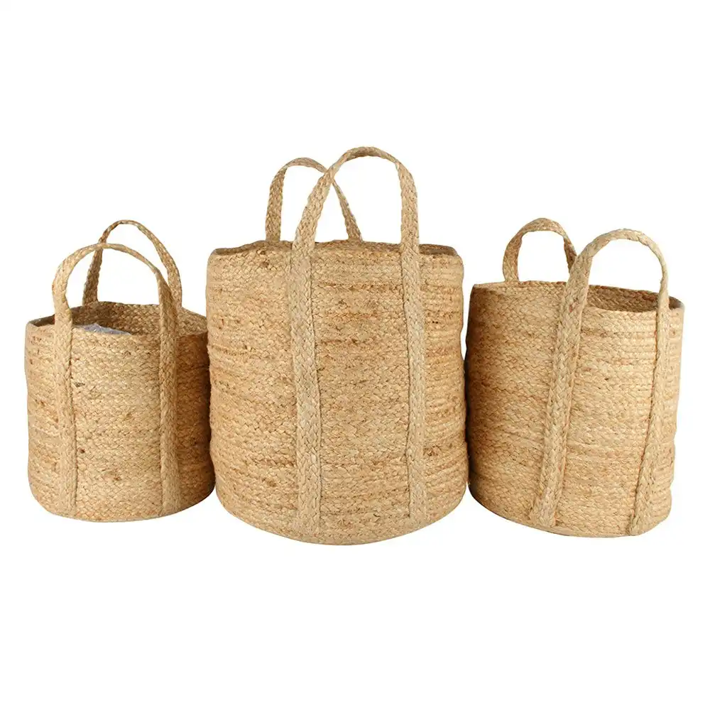 3pc Maine & Crawford Henna Jute 25/30/35cm Basket Storage/Shopping Bag Natural