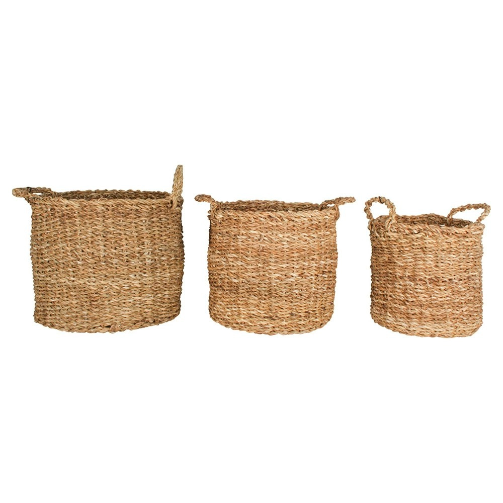 3pc Maine & Crawford Yamba Seagrass 28/32/36cm Round Basket Storage w/ Handle