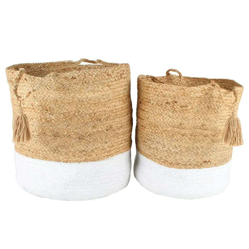 2pc Maine & Crawford Clover 30/35cm Jute Basket Storage Set w/ Tassel Natural