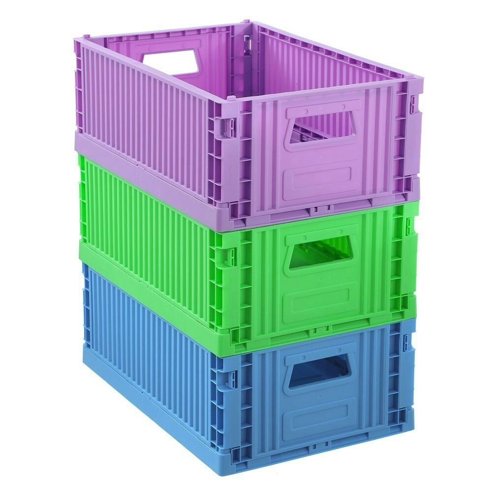 3x Boxsweden 43x29cm Foldaway Crate Organiser Home Storage Container Assorted