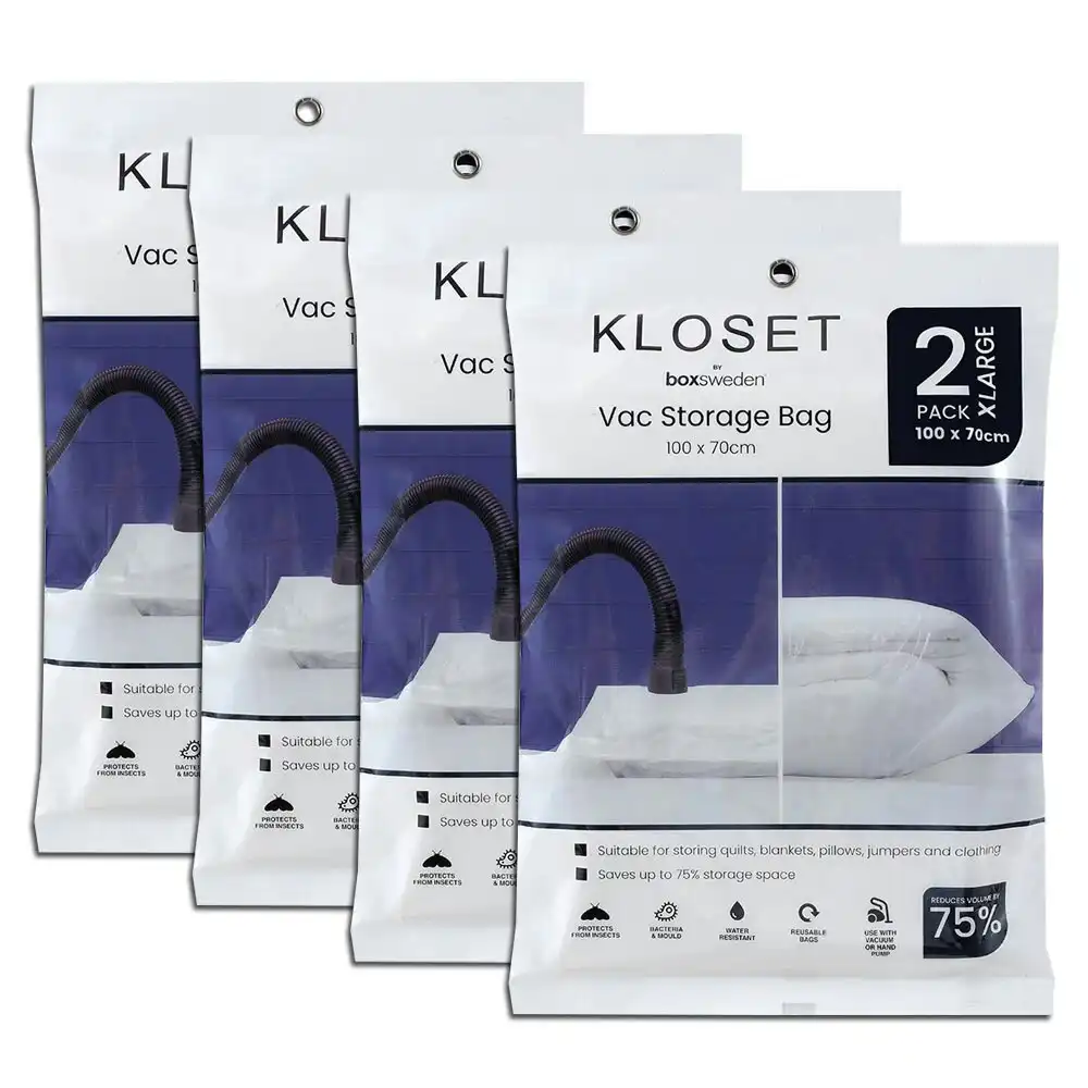 8x Boxsweden Kloset 100x70cm Vac Storage Bag Clothes/Bed Linen Sealed Organiser