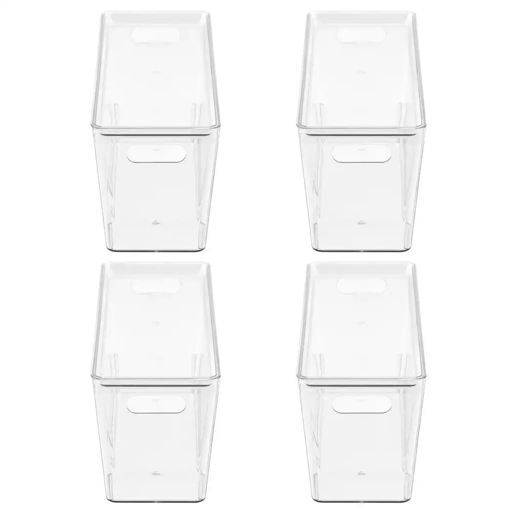 4x Boxsweden Crystal Tidy Box 34cm/5L Storage w/ Lid Stackable Organiser Clear