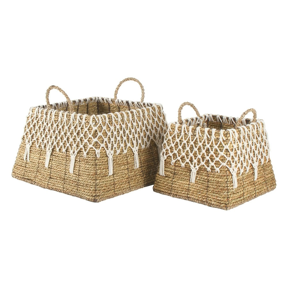 2pc Maine & Crawford Philipa 26/40cm Square Tapered Basket Storage Natural/White