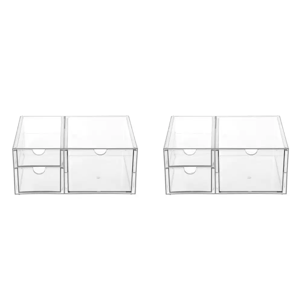 2x Boxsweden 25.5cm Crystal 3 Drawer Station Shelf Storage Home Organiser Clear