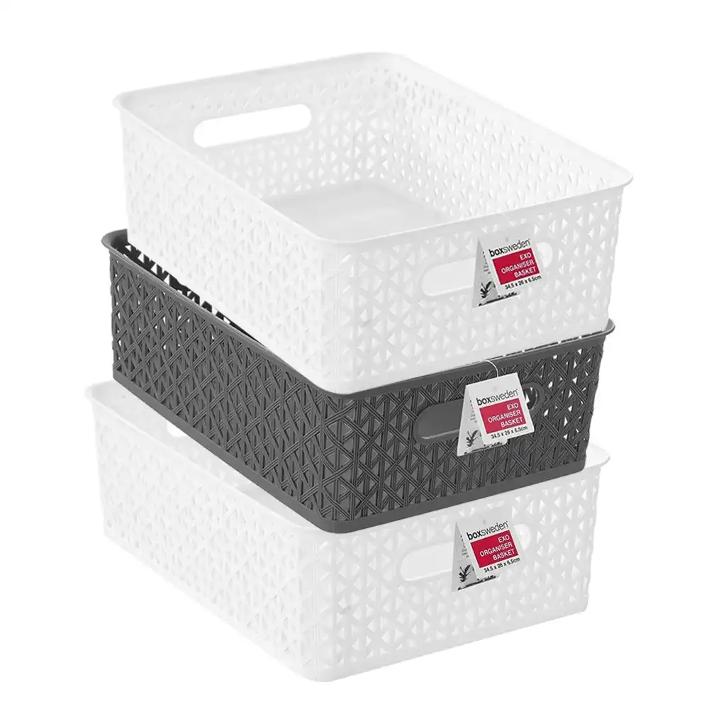 3x Boxsweden Exo 34.5x12cm Organiser Basket Rectangle Storage w/ Handles Asstd
