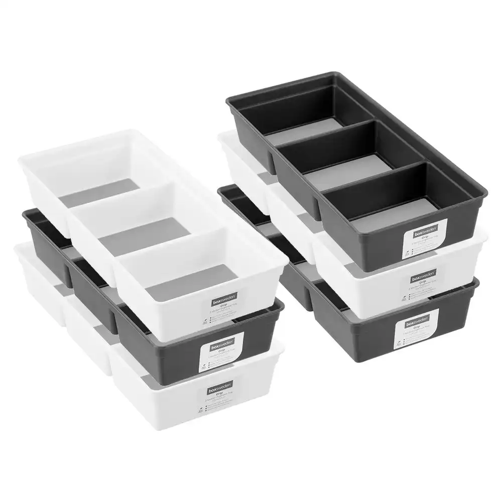 6x Boxsweden Grip 3-Section 33x5.5cm Organiser Drawer Insert Tray Storage Asstd