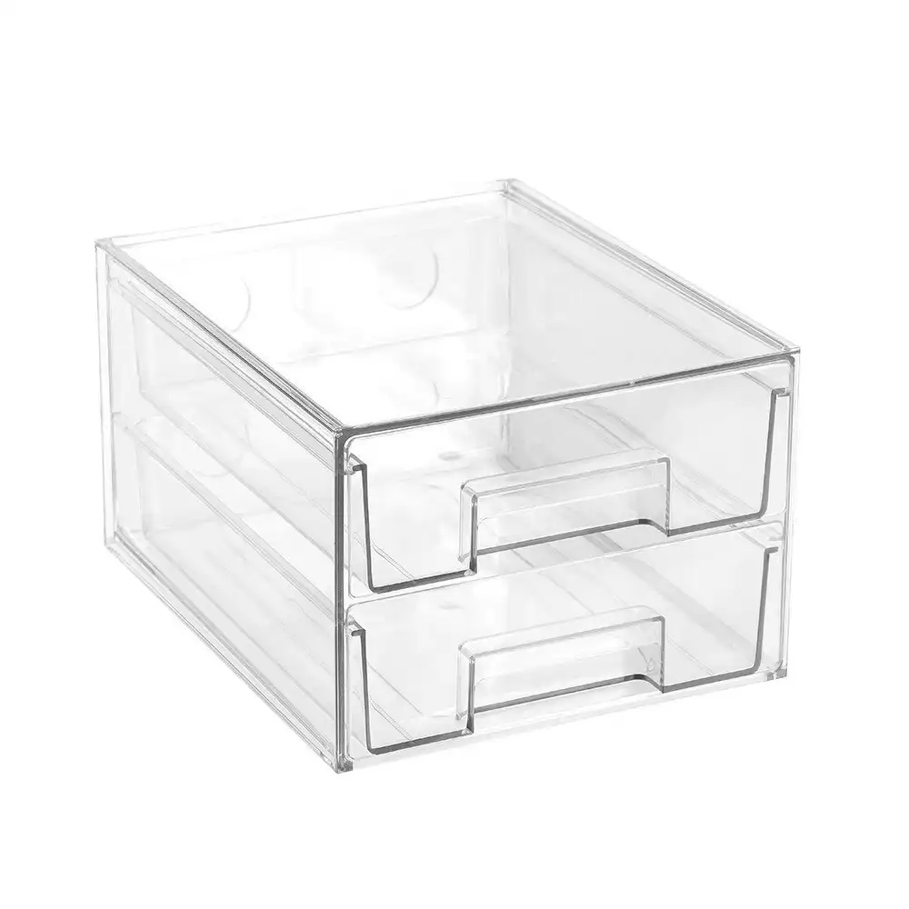 Boxsweden Crystal 27x16cm Stackable 2-Drawer Storage Organiser Container Clear