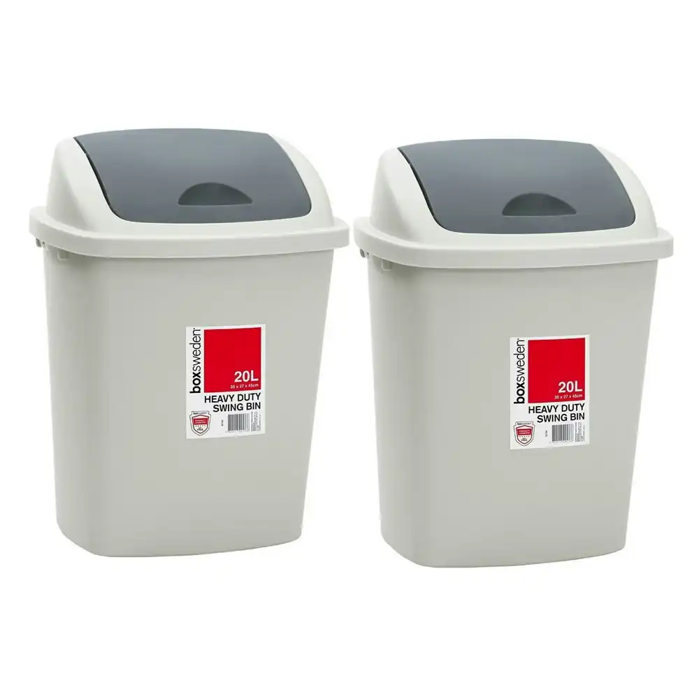 2x Boxsweden 20L Trash Bin 35x27cm w/Swing Lid Garbage Can Rubbish Waste Basket