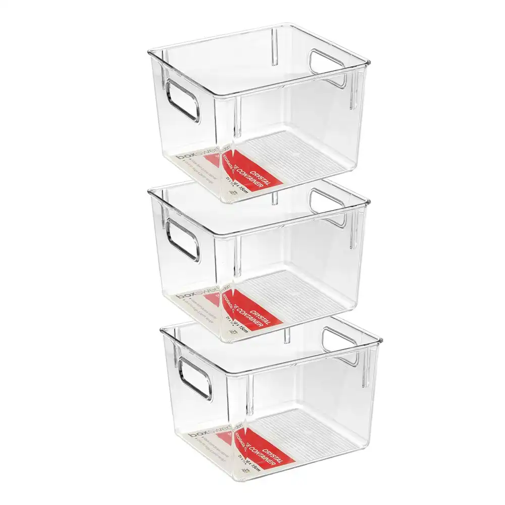 3x Boxsweden Crystal Plastic Storage Container 21cm MED Fridge/Pantry Organiser