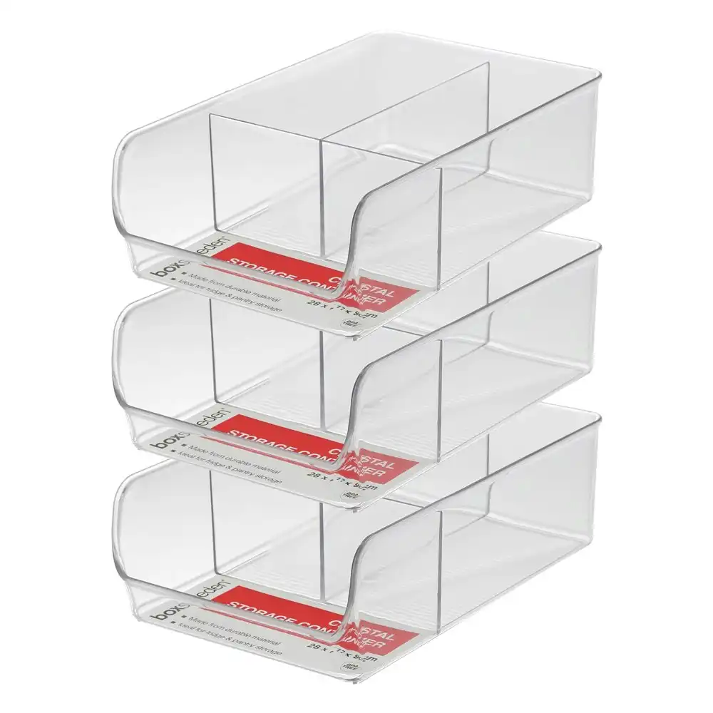 3x Boxsweden Crystal 28cm Storage Container/Compartment Fridge/Pantry Organiser