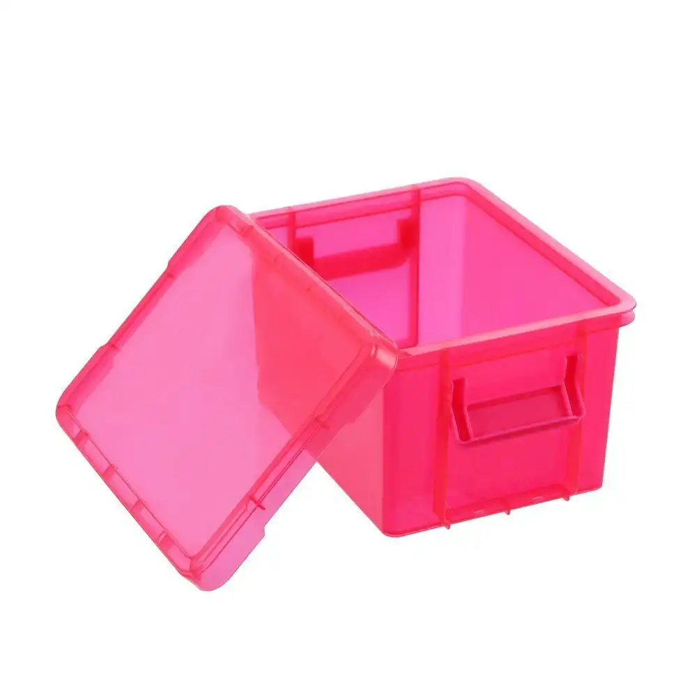 3x Boxsweden 2.7L Mini Stacker Box 24cm w/ Clip Lock Lid Storage Container Pink