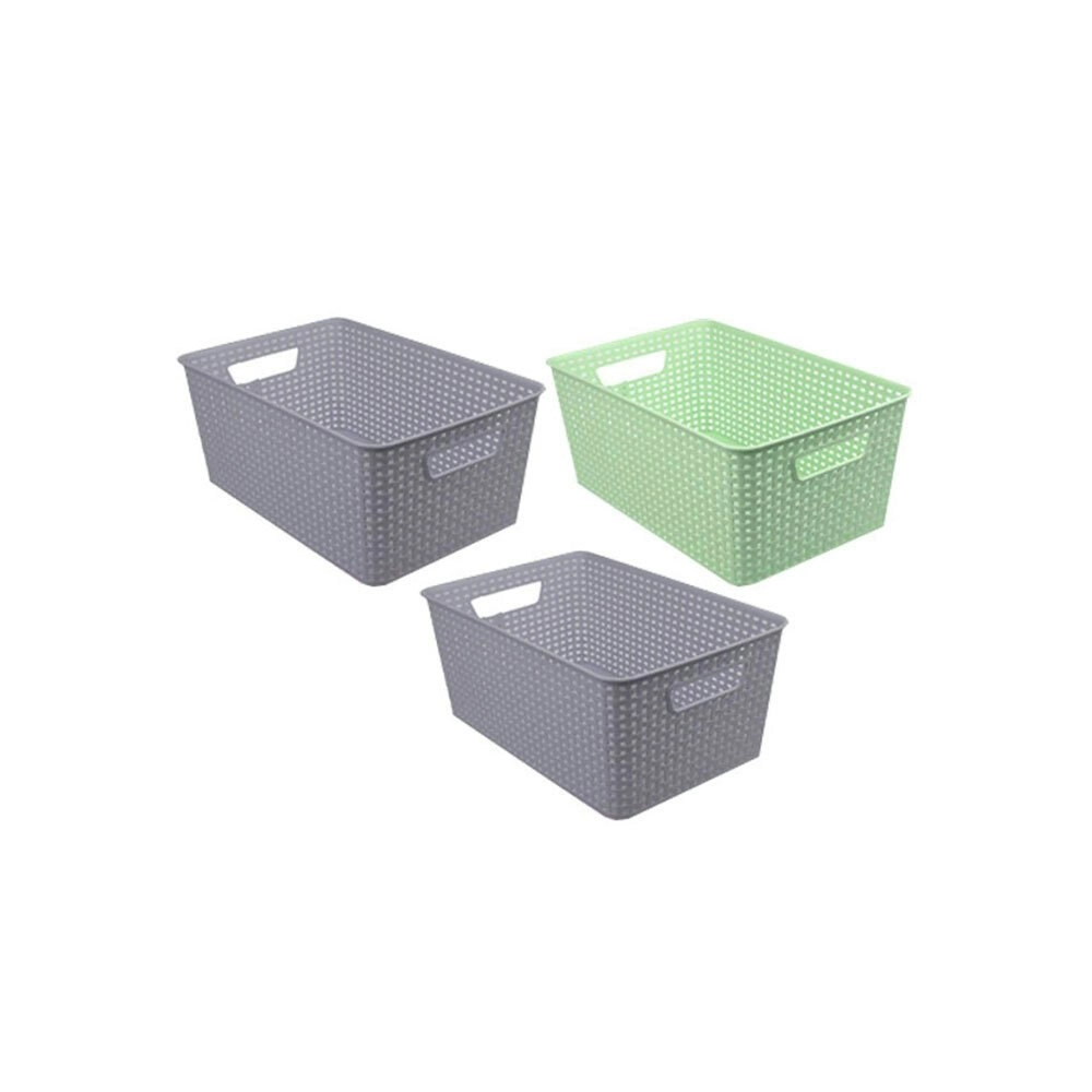 3x Boxsweden Basket Woven Pattern 26cm w/ Handles Storage Holder Organiser Asst