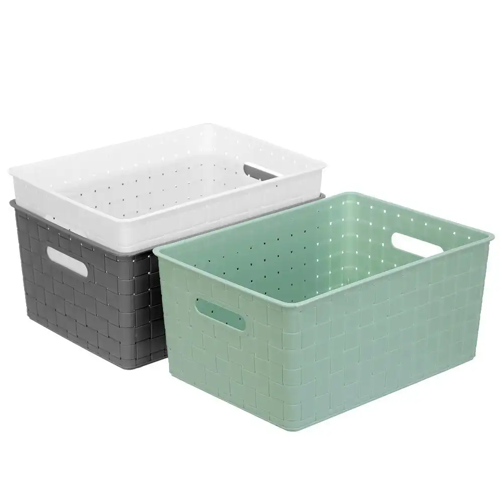 3x Boxsweden Logan Basket 39.5cm Home Office Storage Organiser Containers Asst.