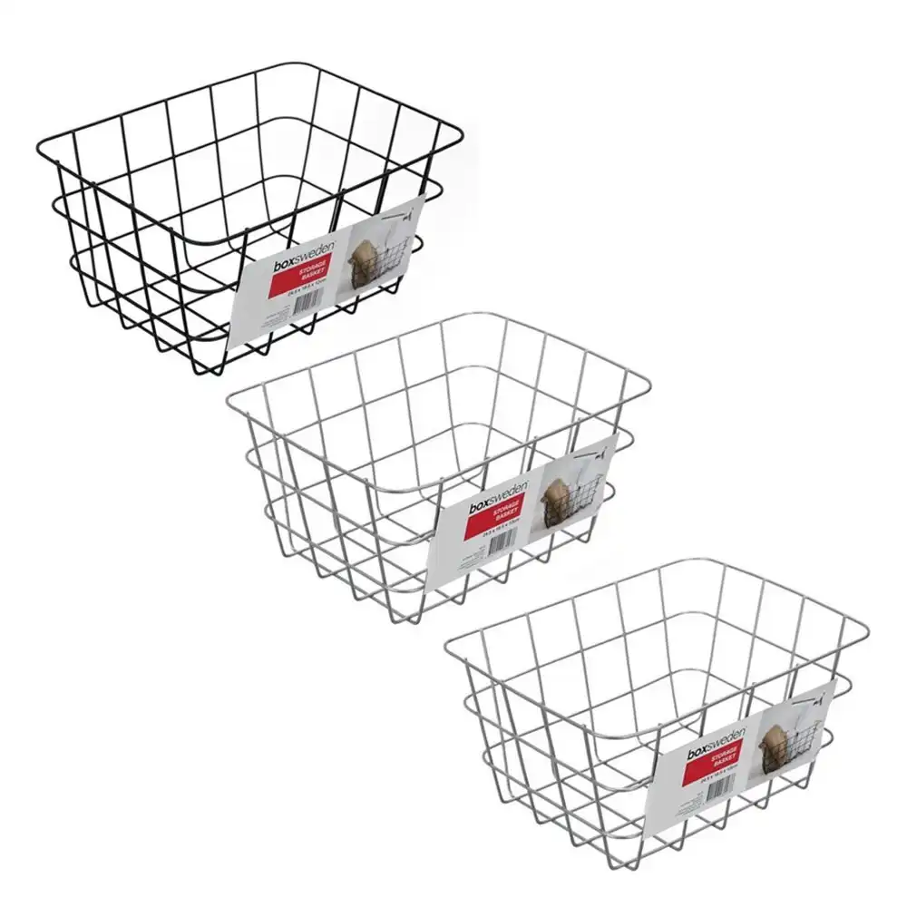 3x Boxsweden Wire Storage Basket 24.5cm Shelf Home Organiser Container Assorted