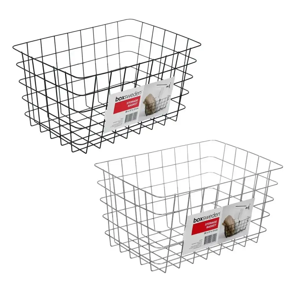 2x Boxsweden Wire Storage Basket 38cm Household Shelf Organiser Containers Asst