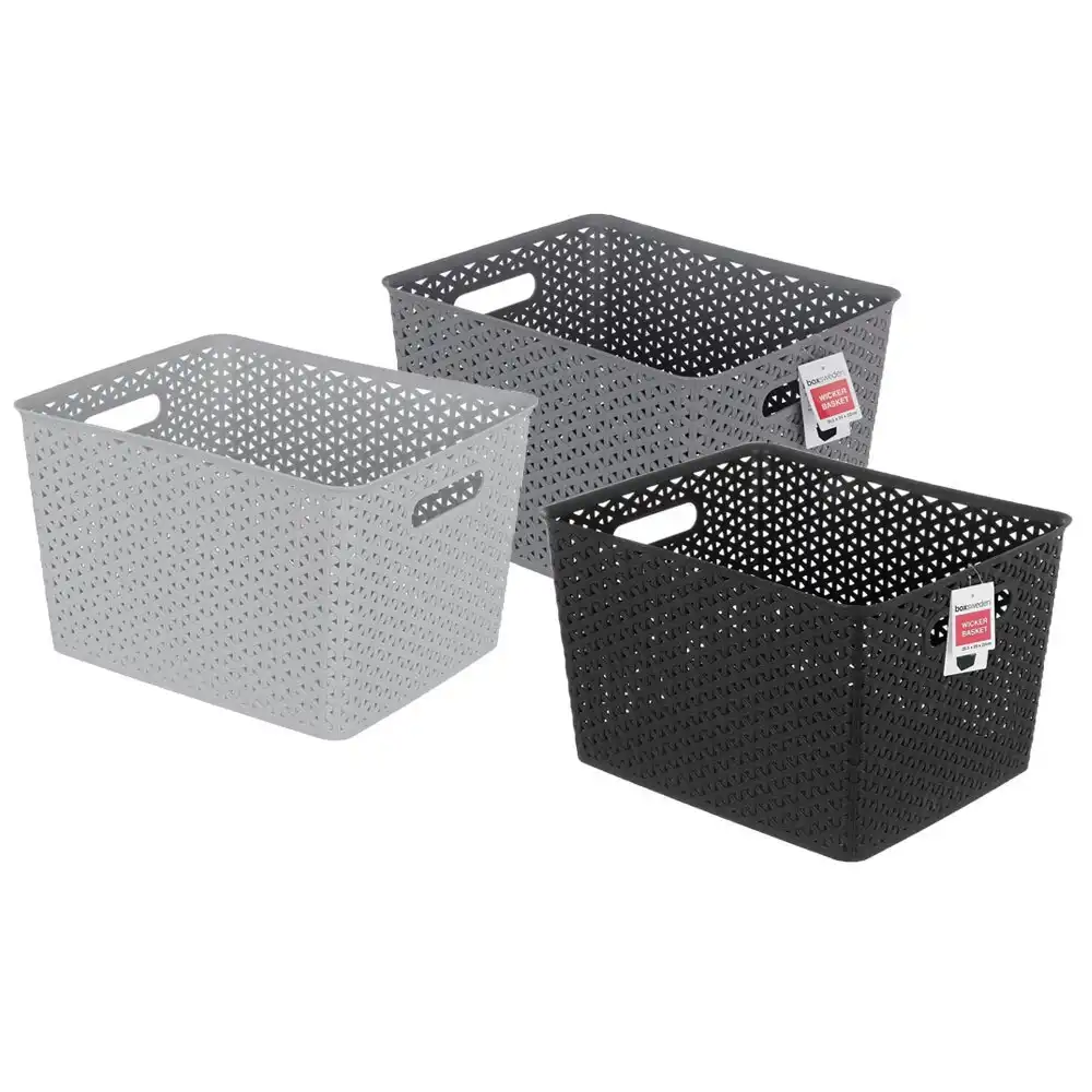 3x Boxsweden Organiser Basket Wicker Design 35.5cm Storage Box Containers Asst.