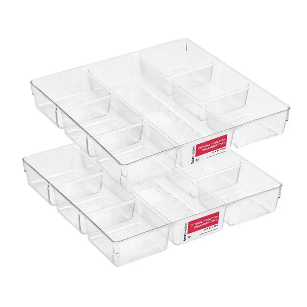 2PK Boxsweden Crystal Organiser Tray 7 Section 34cm Storage Holder Container