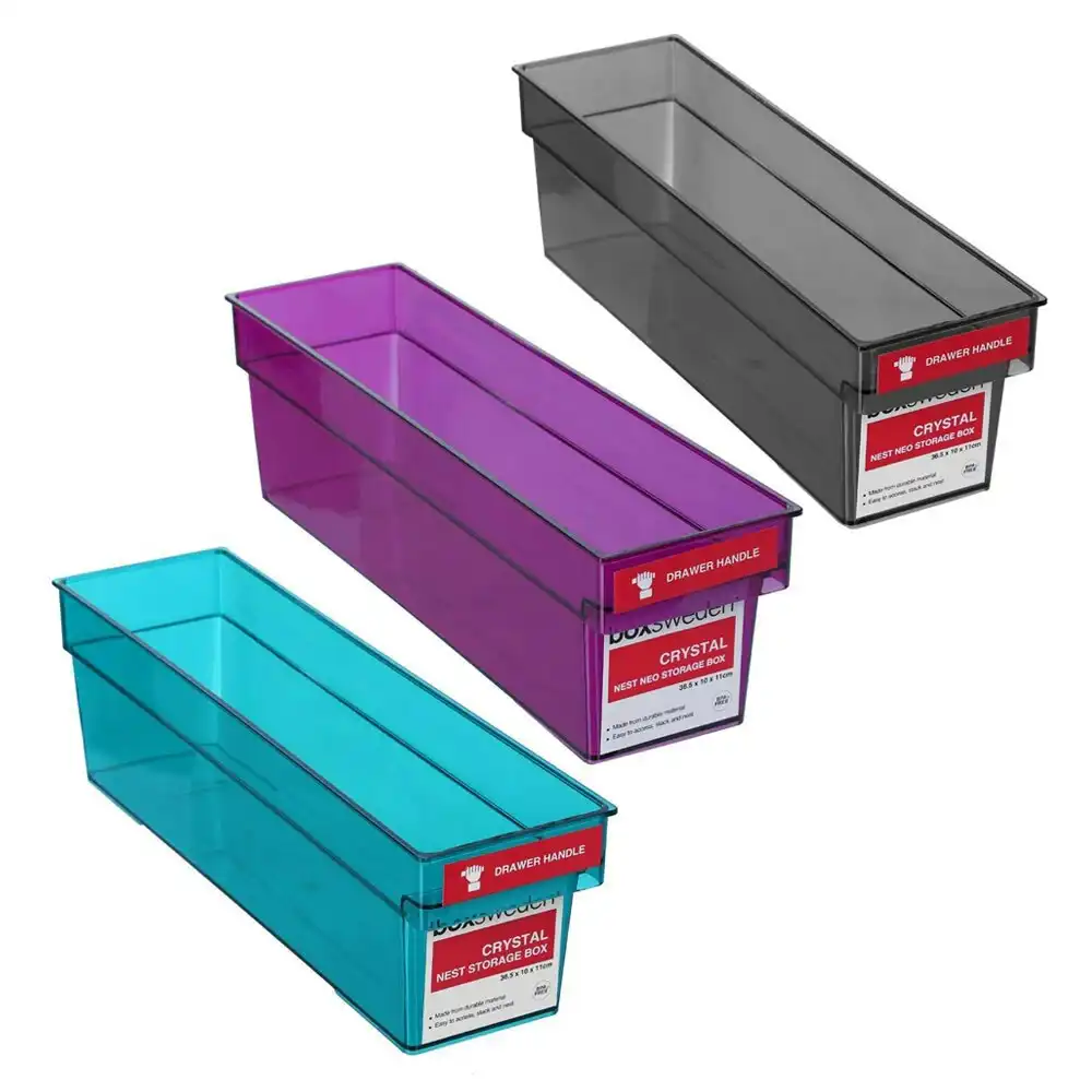 3x Boxsweden Crystal Nest Neo Storage Box 36.5x10cm Organiser Container Assort.