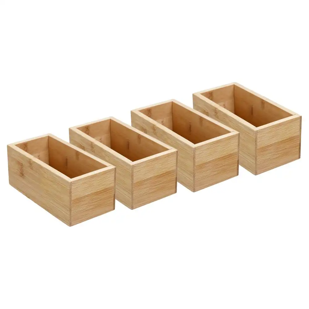 4x Boxsweden Bamboo Organisation Tray 15x7.5cm Storage Organiser Home Container