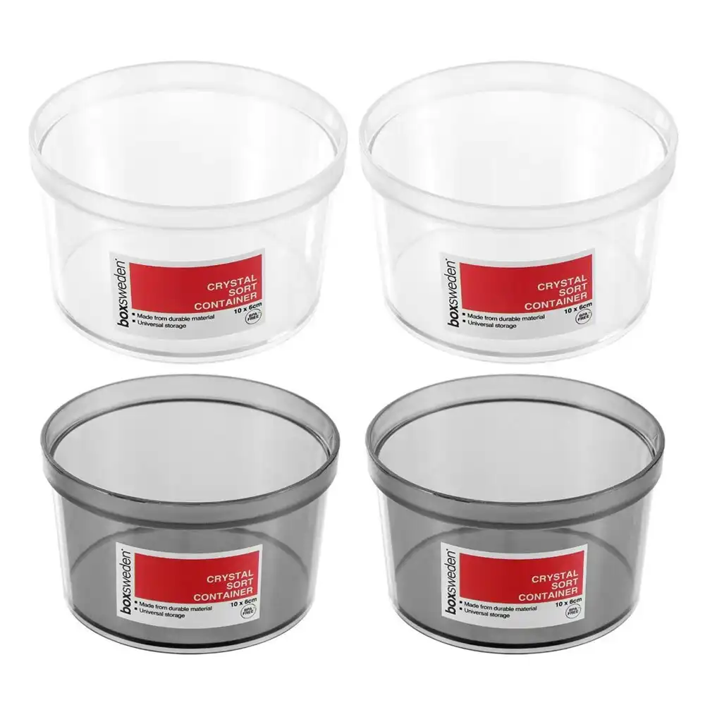 4x Boxsweden Crystal Round Sort Container 10X6cm Home Storage Organiser Asst.