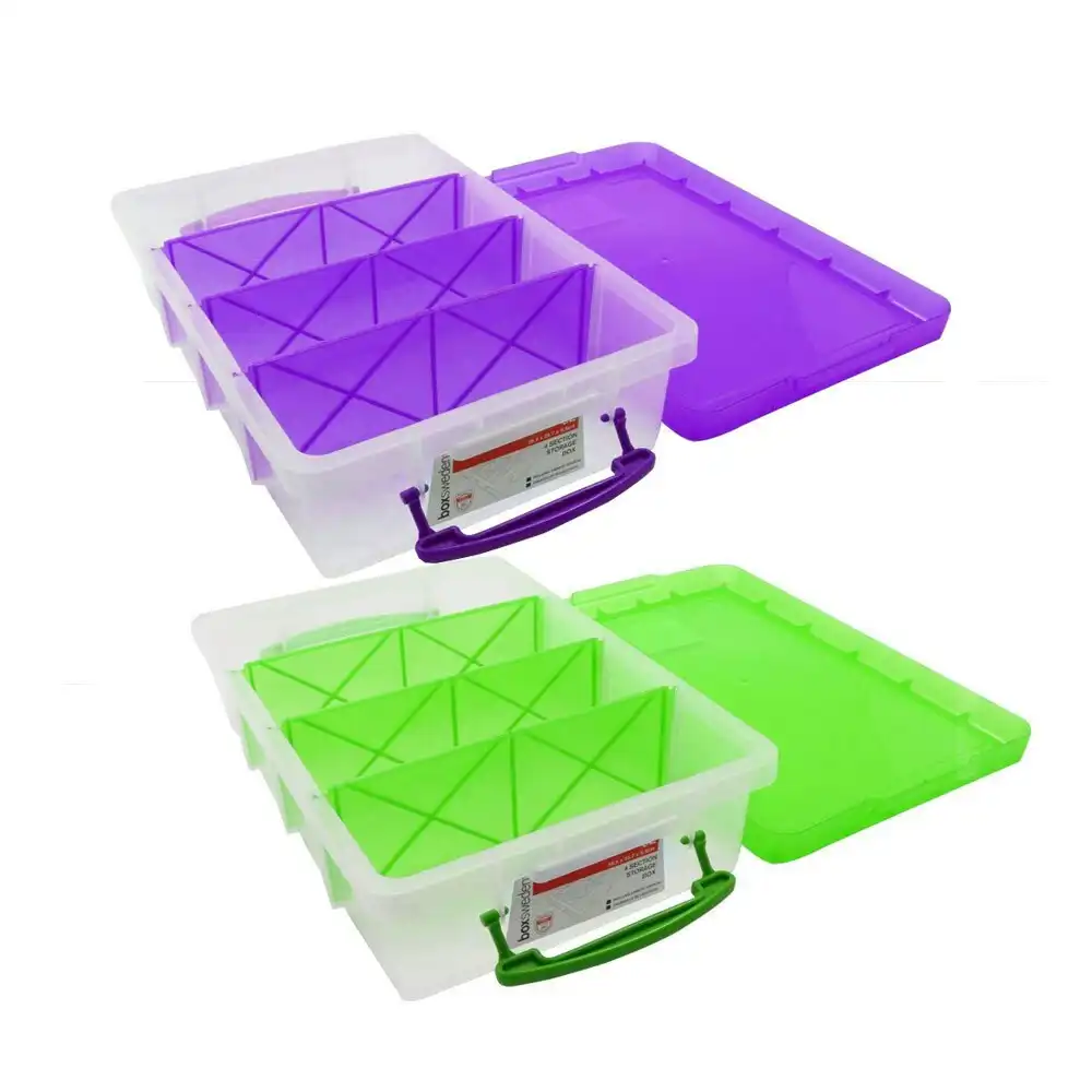 2x Boxsweden 4 Section Compartment Storer 6L Storage Container Organiser Assort