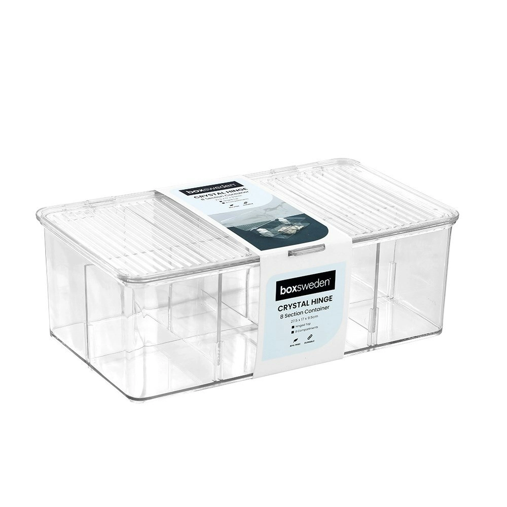 Boxsweden 27.5x17cm Crystal Hinged 8-Section Container Home Organiser Storage