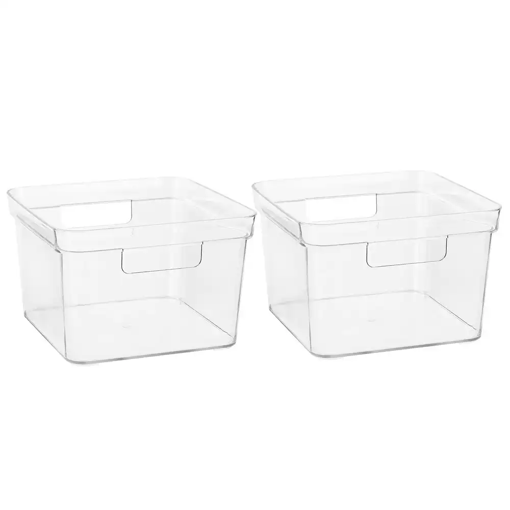 2x Boxsweden Crystal Square 22x14.5cm Storage Container Home Organiser Box CLR