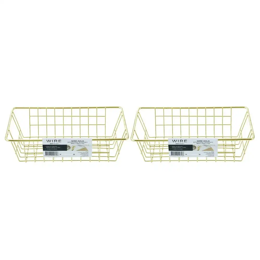 2PK Boxsweden 26x7cm Wire Storage Basket Kitchen/Bath Organiser Container Gold