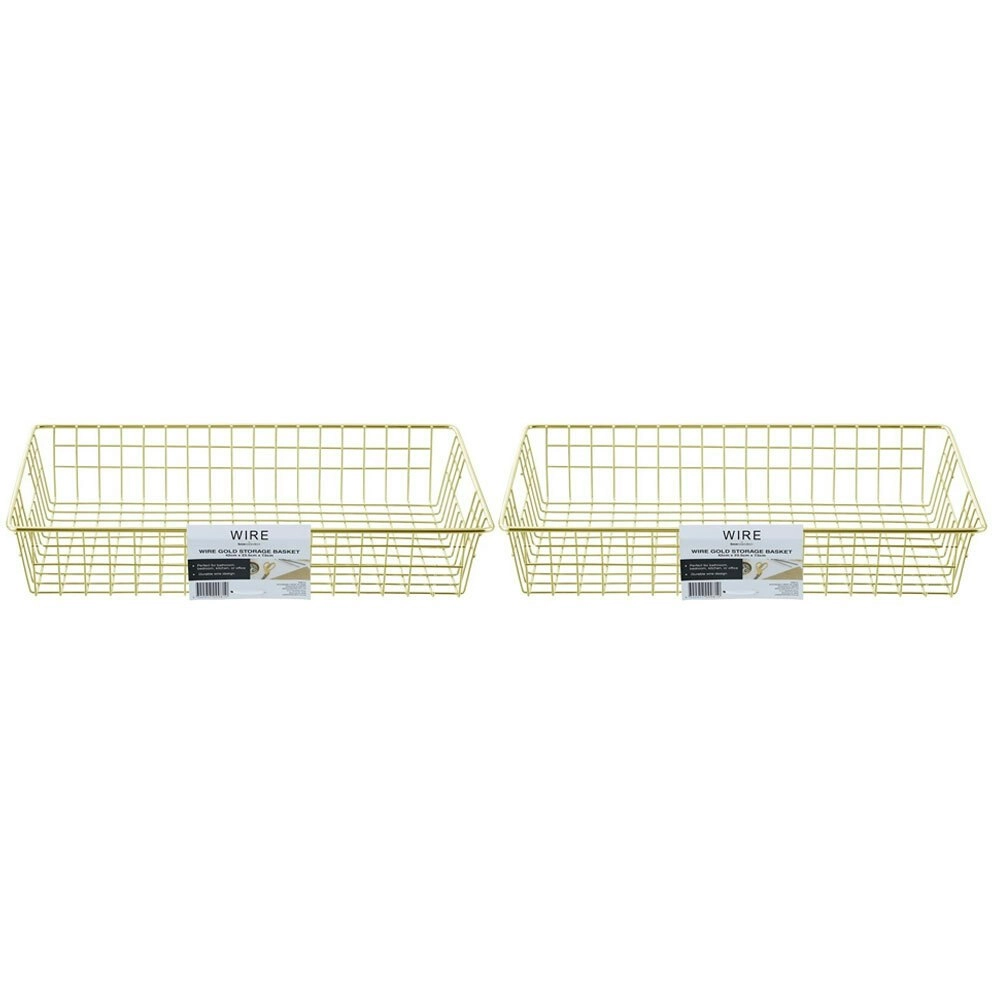 2x Boxsweden 40x7.5cm Wire Storage Basket Kitchen/Bath Organiser Container Gold