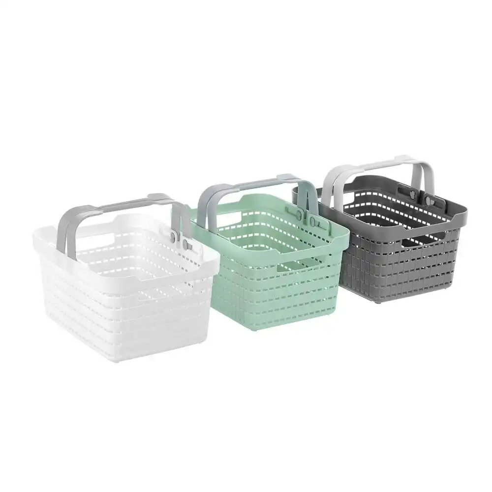 3x Boxsweden Small 25.5cm Logan Carry Basket Storage Organiser w/ Handle Assort