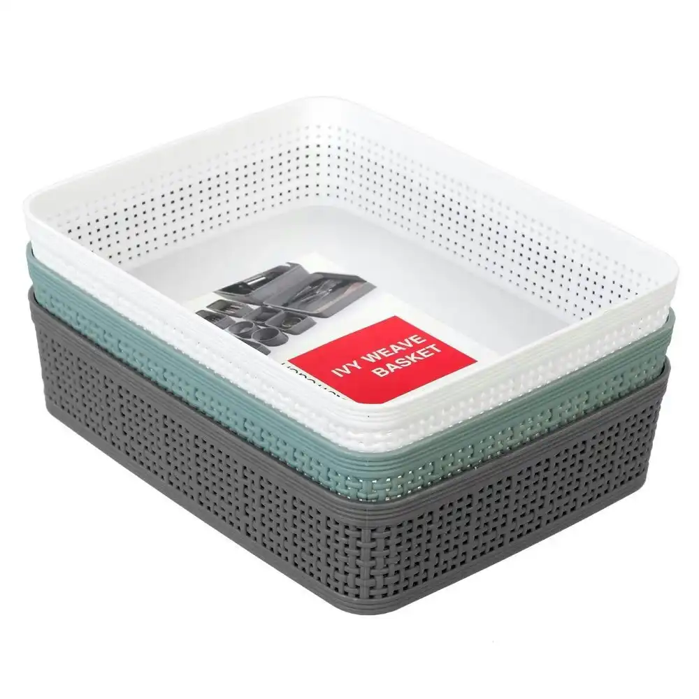 3x Boxsweden 24.5cm Ivy Weave Basket/Container Storage Office Organiser Assorted