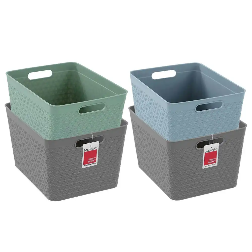 4x Boxsweden Trinity 24cm Basket Home Organiser Storage/Container w/Handle Asst