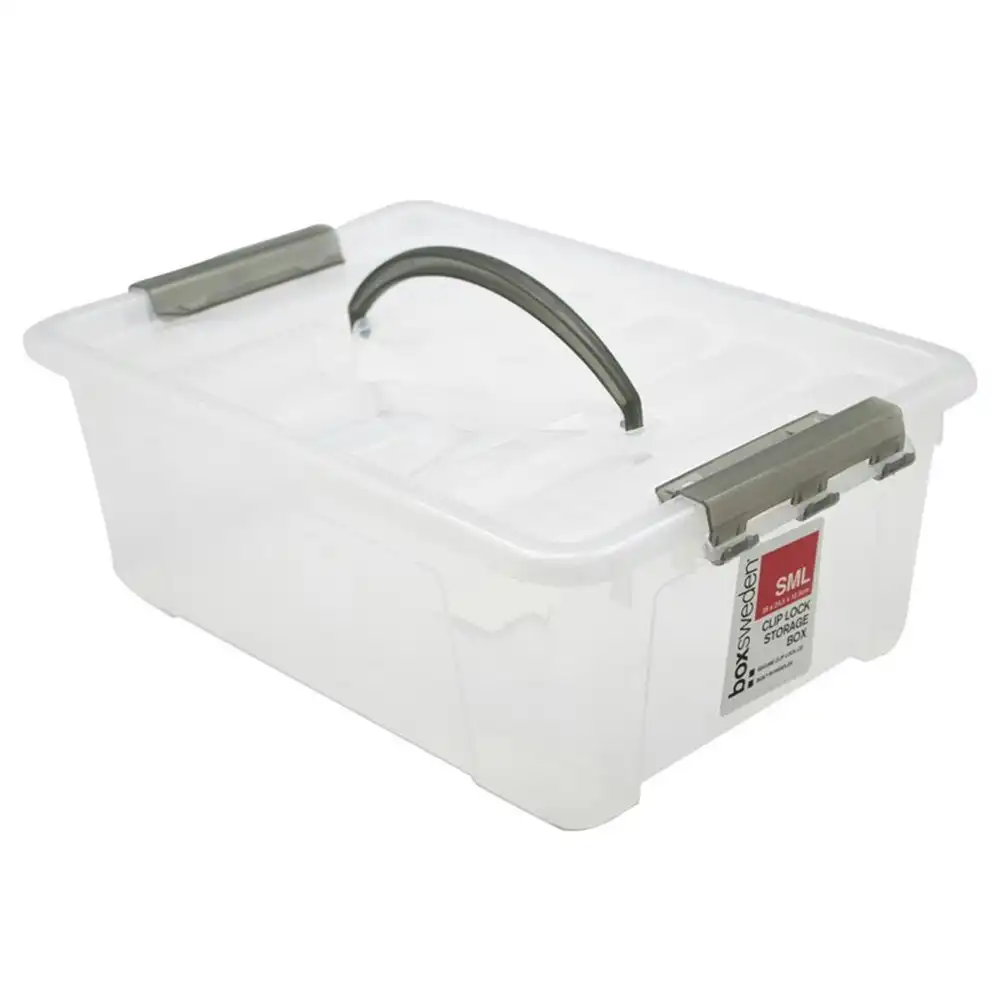 Boxsweden 8L/36cm Carry Storage Box Organiser Container w/ Handle Transparent