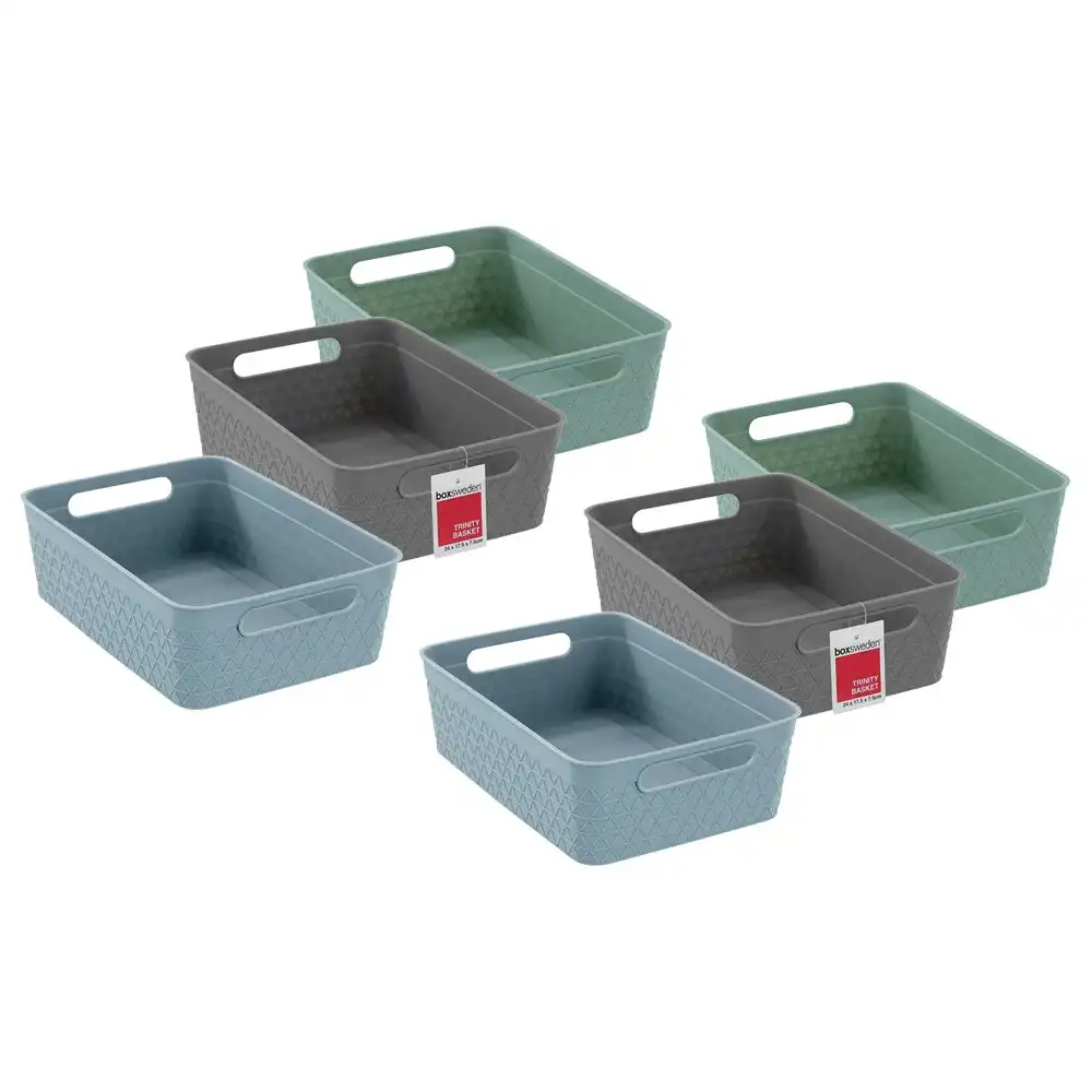 6x Boxsweden 24cm Trinity Storage Container Basket Organiser w/ Handles Assorted