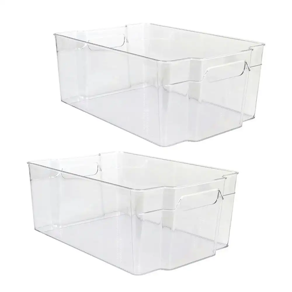 2x Boxsweden Crystal 37x15cm Stackable Basket Container Fridge/Pantry Organiser