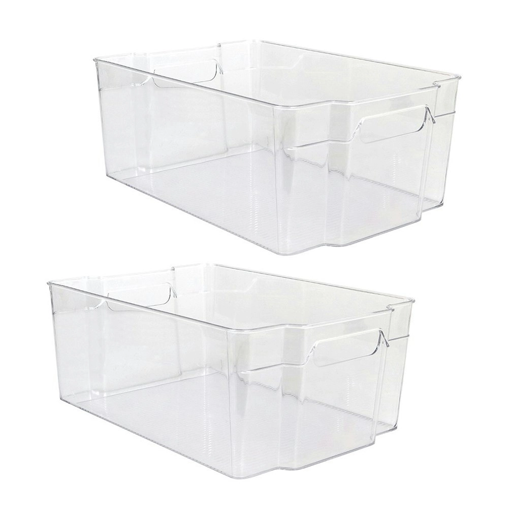 2x Boxsweden Crystal 37x15cm Stackable Basket Container Fridge/Pantry Organiser