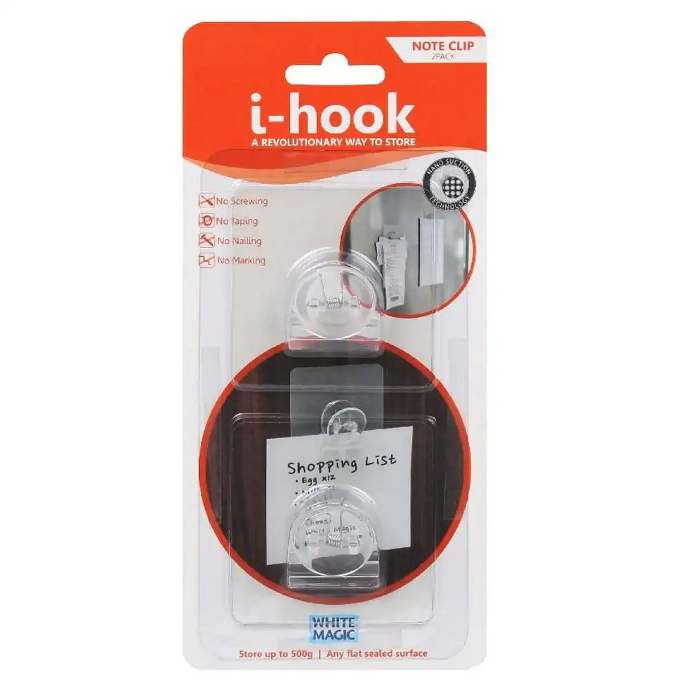 2pc I-Hook Multi-Surface Wall Adhesive 6.8x2cm Memo Note Clip/Message Holder