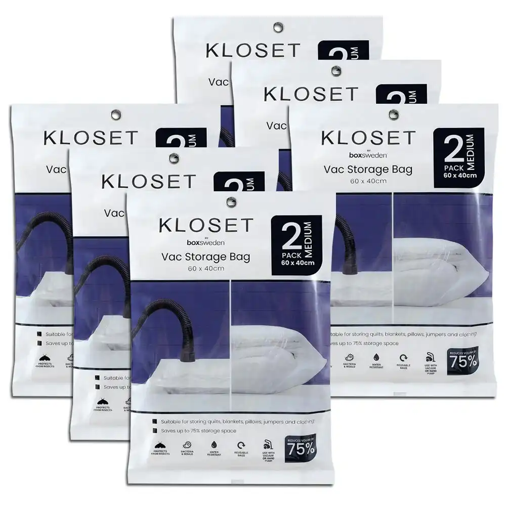 12x Boxsweden Kloset 60x40cm Vac Storage Bag Clothes/Bed Linen Sealed Organiser