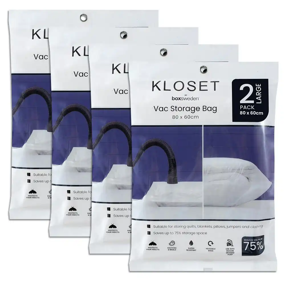 8x Boxsweden Kloset 80x60cm Vac Storage Bag Clothes/Bed Linen Sealed Organiser