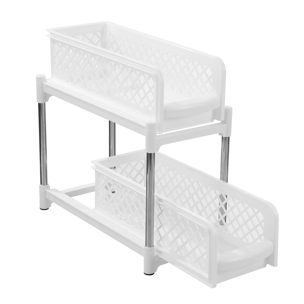 Boxsweden 38cm 2 Tier In-Cupboard Drawer Unit Stand Storage Home Organiser White