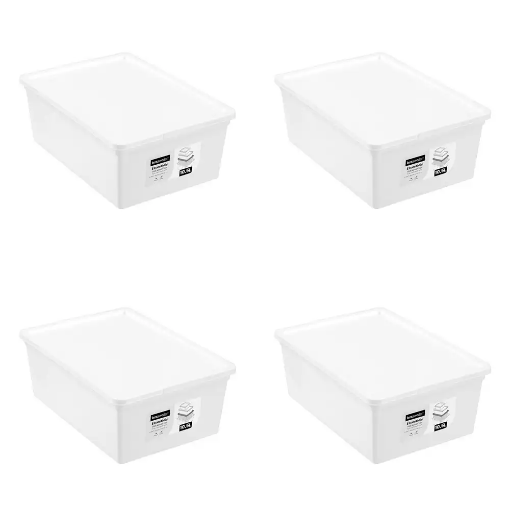 4x Boxsweden 10.5L/36cm Essentials Stackable Tub Storage Home Organiser Assorted