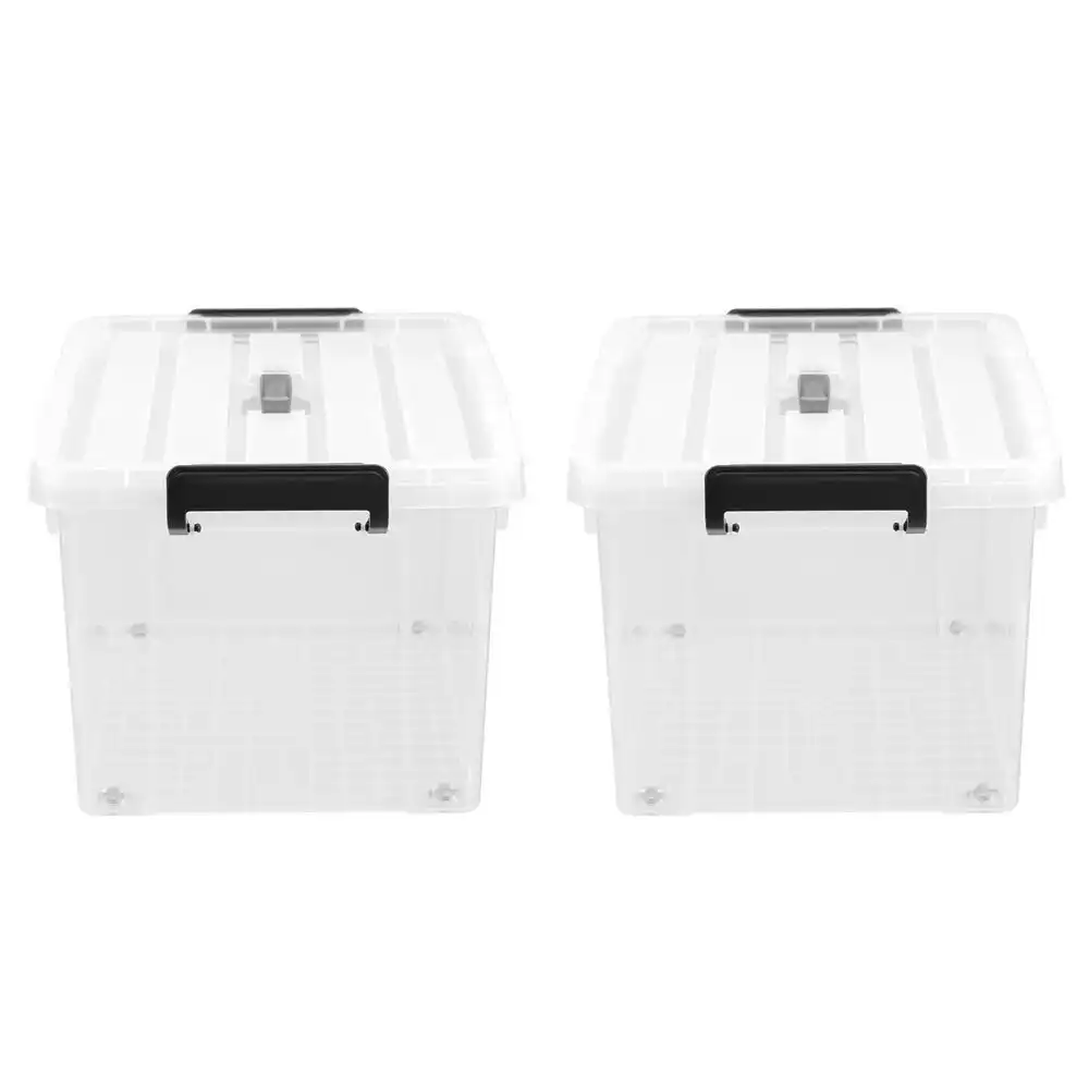 2x Boxsweden Dura 51cm/43L Carry Box w/ Wheels/Lid Storage Home Organiser White