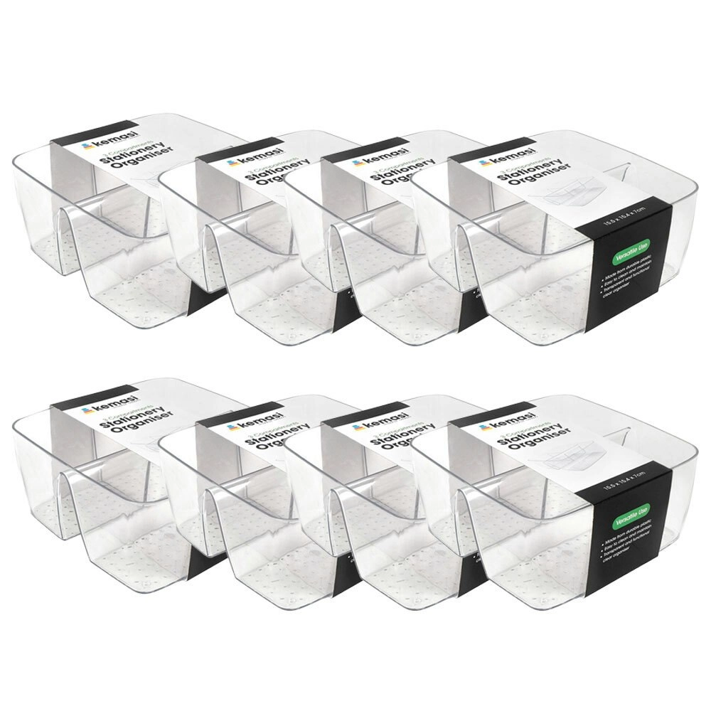 8x Kemasi Clear Adhesive Office Study Desk Stationery Organiser 3 Compartments