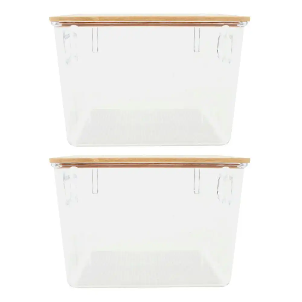 2x Home Expression 21x19cm Storage Basket w/Bamboo Lid Rectangle Organiser Clear