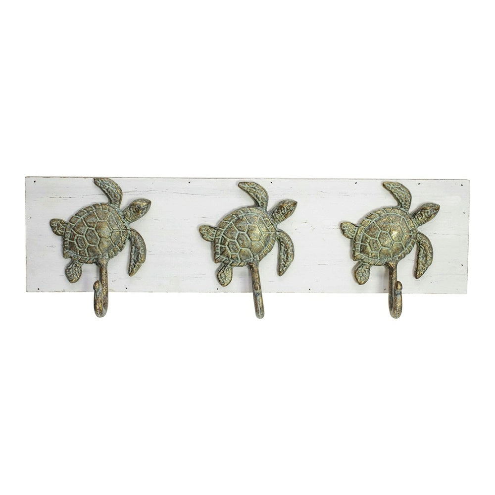 Fir Wood/Metal 46cm Turtle Row Hooks Wall Mounted Clothes Hanger Home Decor Gold