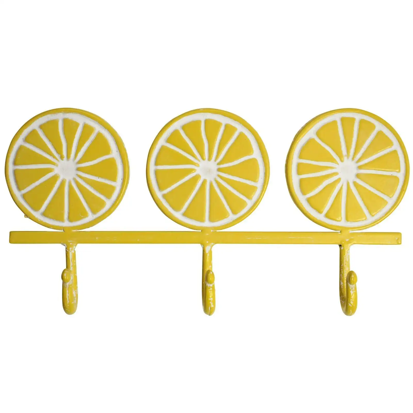 Hooks Lemon Citron Metal 32.5cm Wall Hanging Keys/Coat Hanger Organiser Yellow